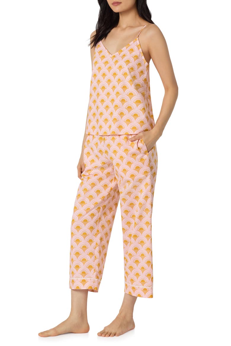 Print Cotton Crop Pajamas, Alternate, color, DECO SUNSET