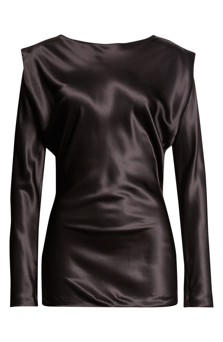 Saint Laurent Fluid Silk Satin Top, Main, color, Noir