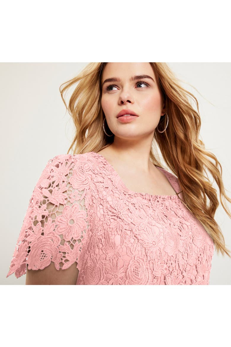 Square Neck Lace Midi Dress, Alternate, color, ANTIQUE MINT