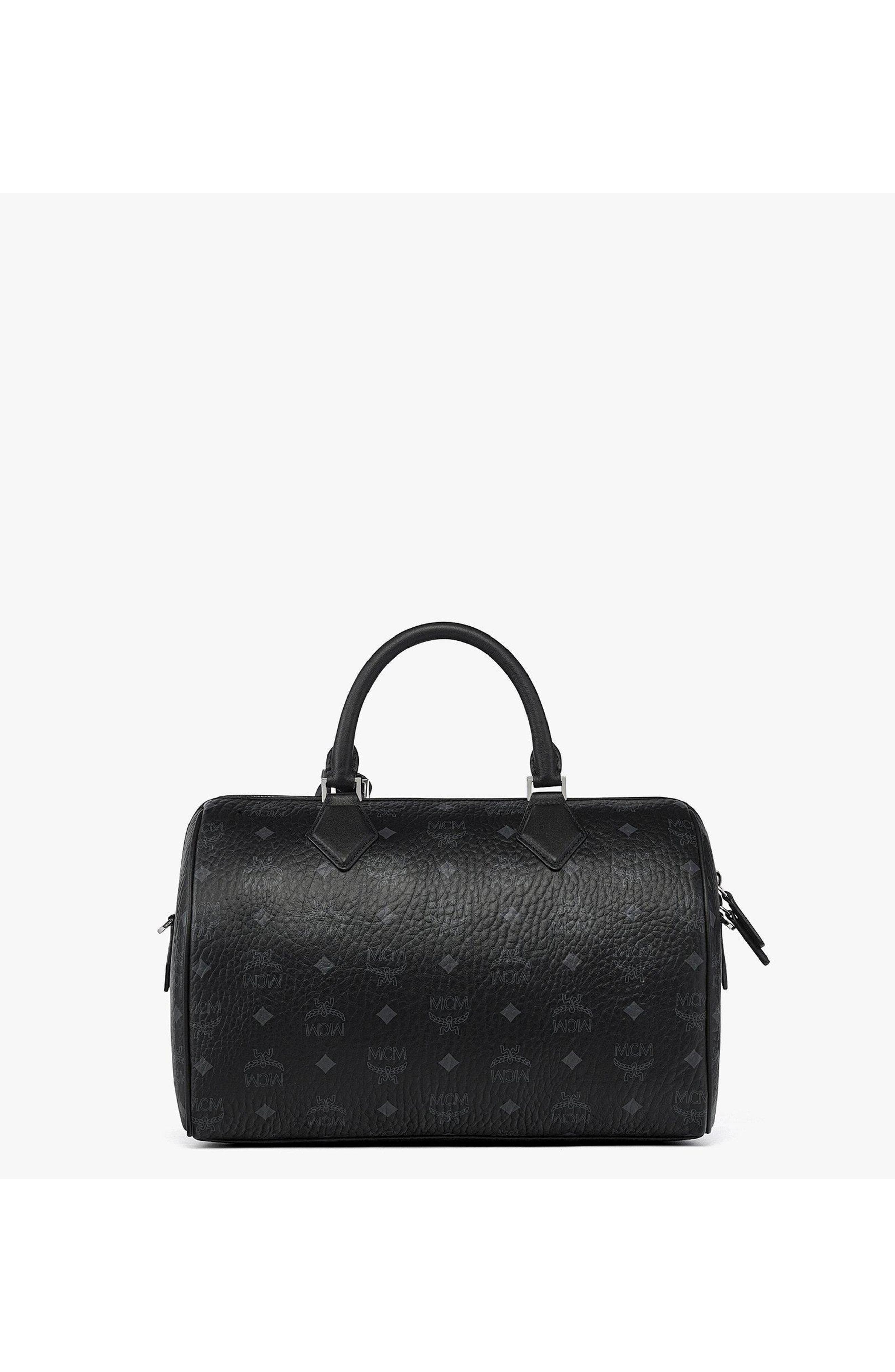 MCM Medium Ella Boston Bag in Visetos, Alternate, color, Black