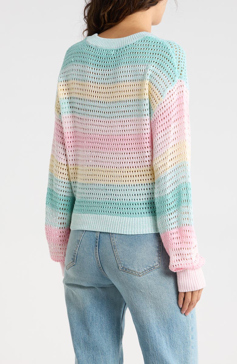 Madden Girl Stripe Open Stitch Sweater, Alternate, color, Mint Multi Combo