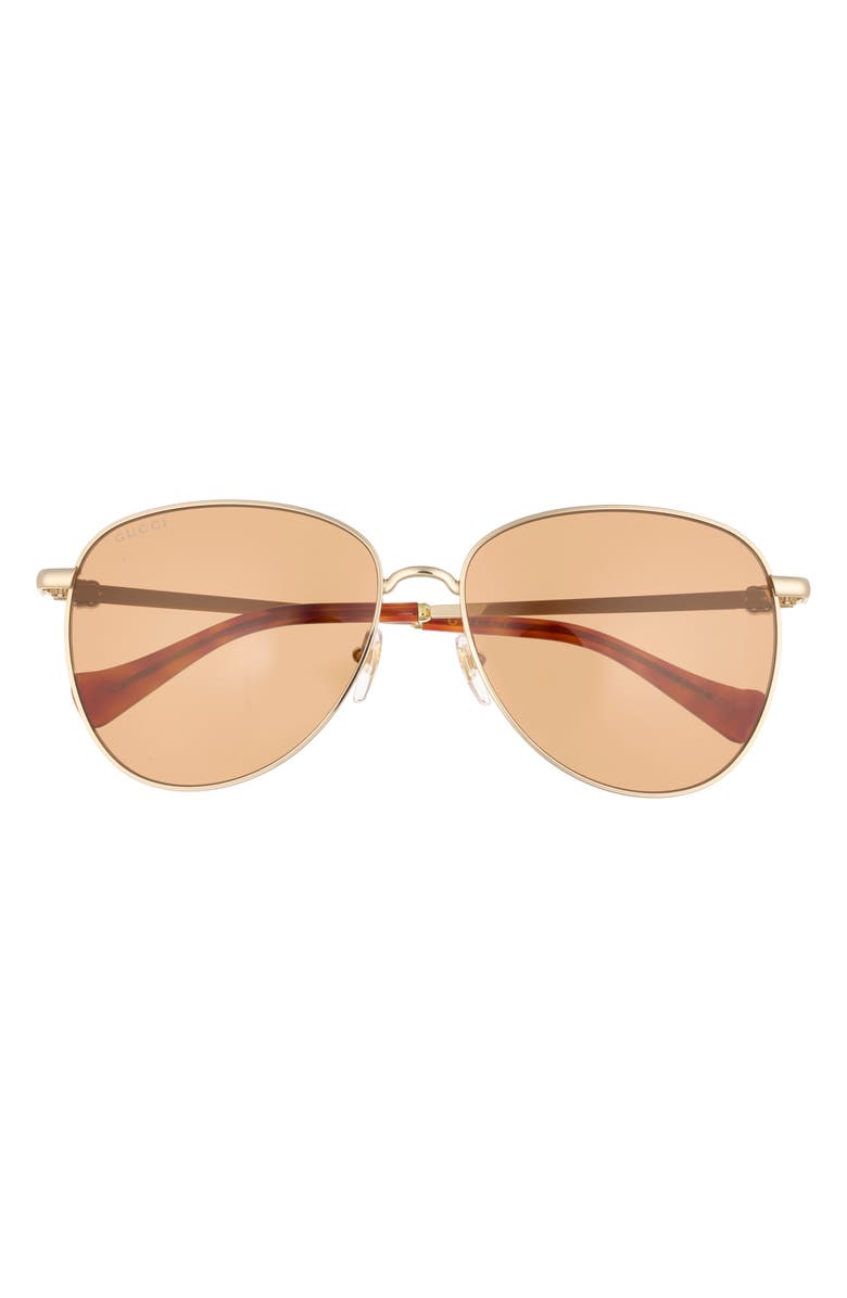 Gucci 60mm Aviator Sunglasses, Main, color, Gold Gold Brown