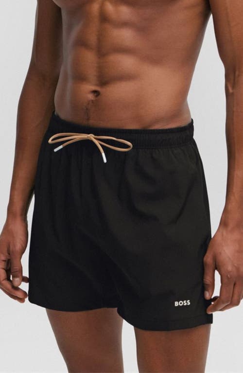 Hugo Boss Quick-drying Swim Shorts With Logo Print In Black