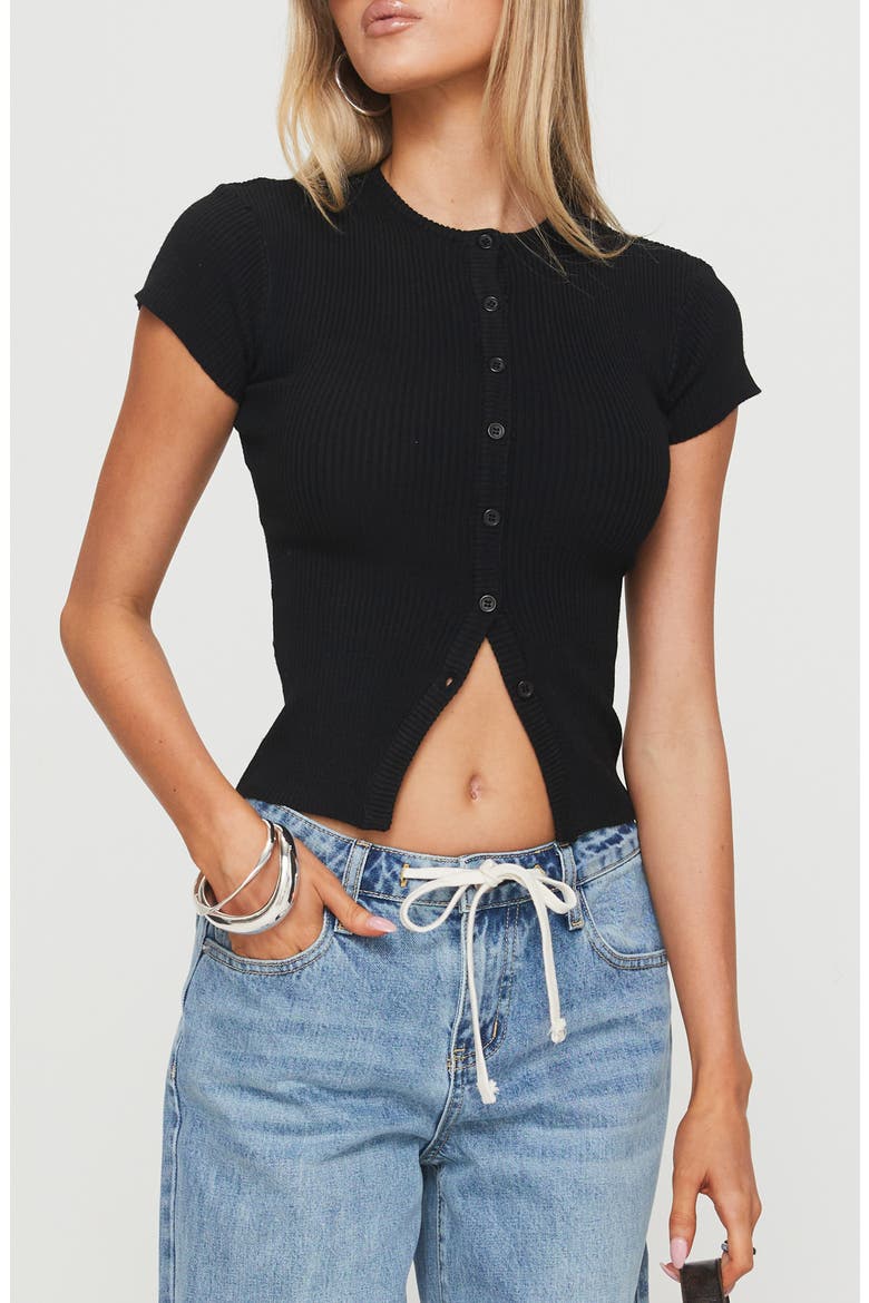 Suzu Rib Button-Up Top, Main, color, BLACK