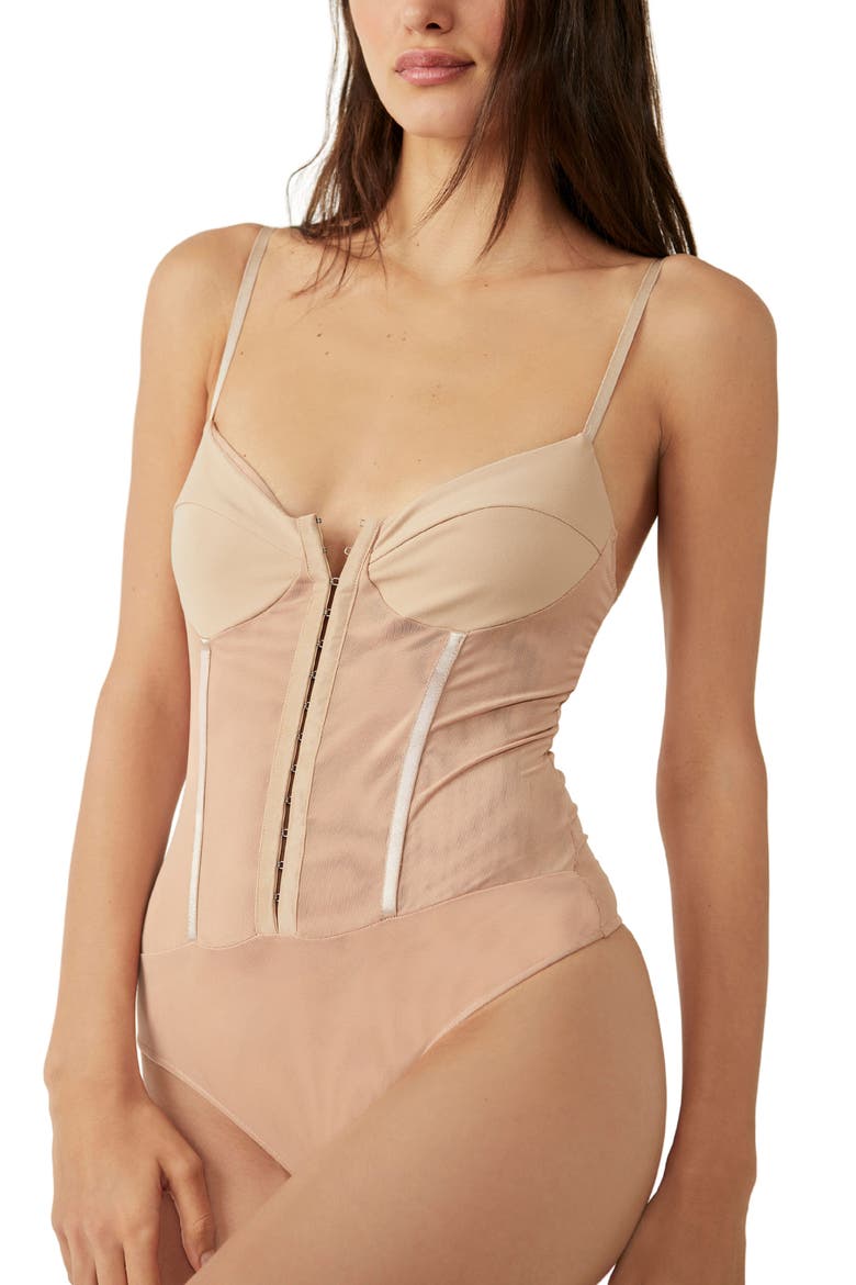 Intimately FP Night Rhythm Corset Bodysuit, Main, color, PINK SAND DUNE