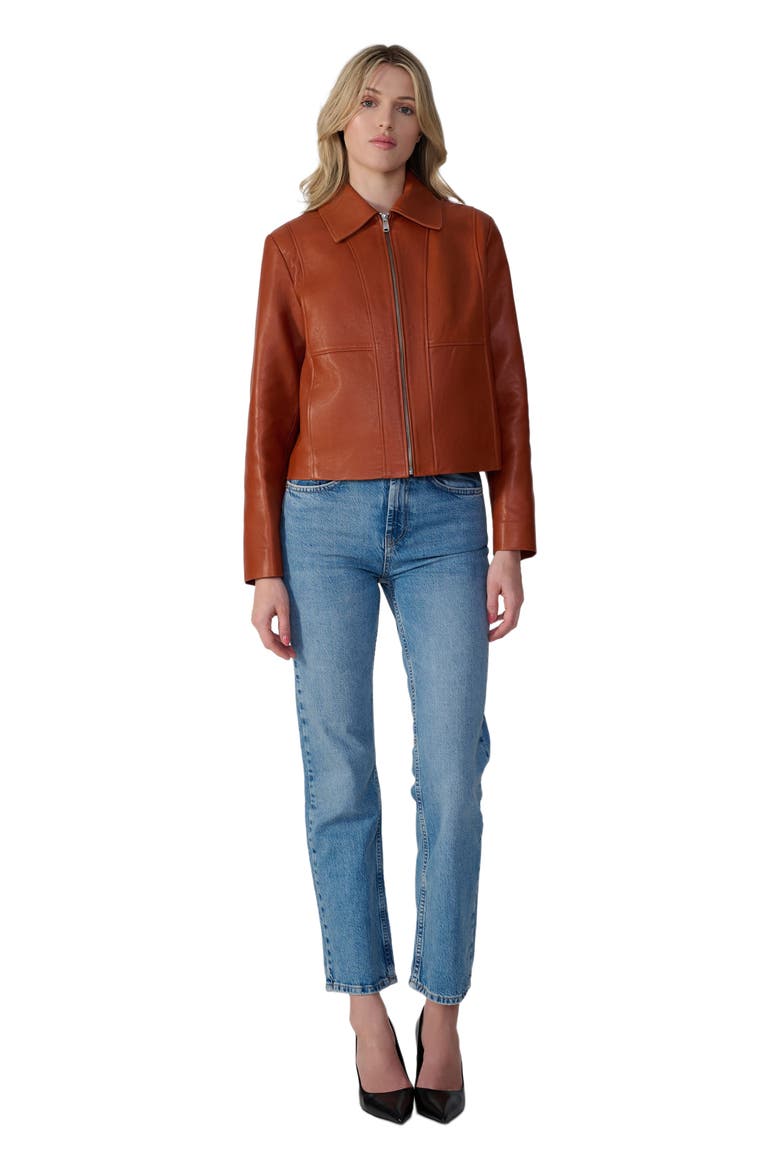 Daisy Leather Jacket, Main, color, Whiskey