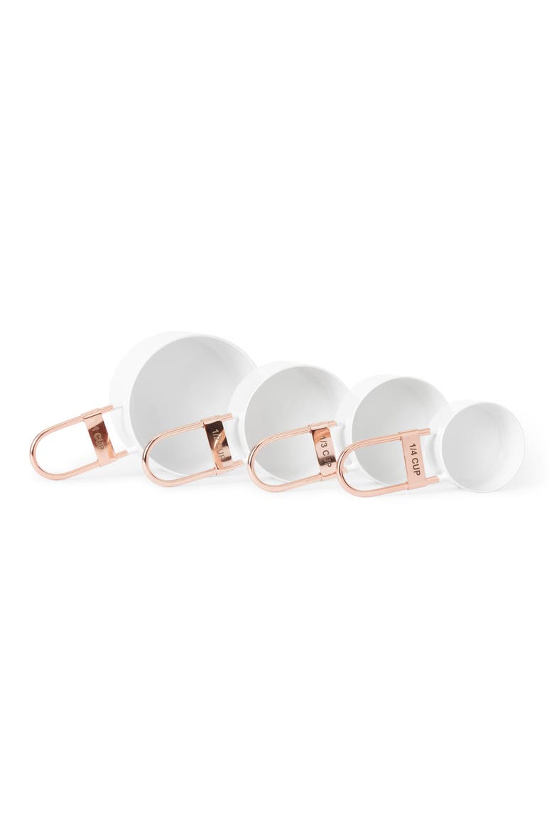 Uncommon James Set of 4 Copper & White Measuring Cups, Main, color, COPPER AND WHITE
