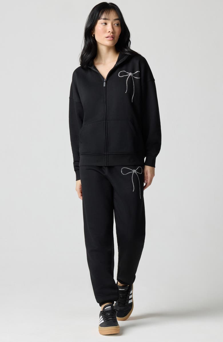 Florence by Mills Crystal Bow Front Zip Hoodie, Alternate, color, Black