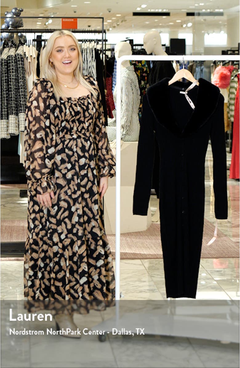Raine Faux Fur Trim Long Sleeve Rib Dress, sales video thumbnail