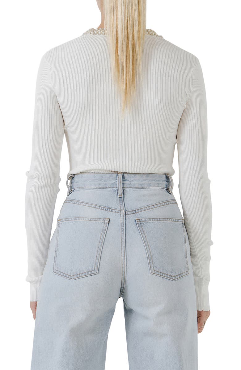 Endless Rose Imitation Pearl Detail Rib Top, Alternate, color,