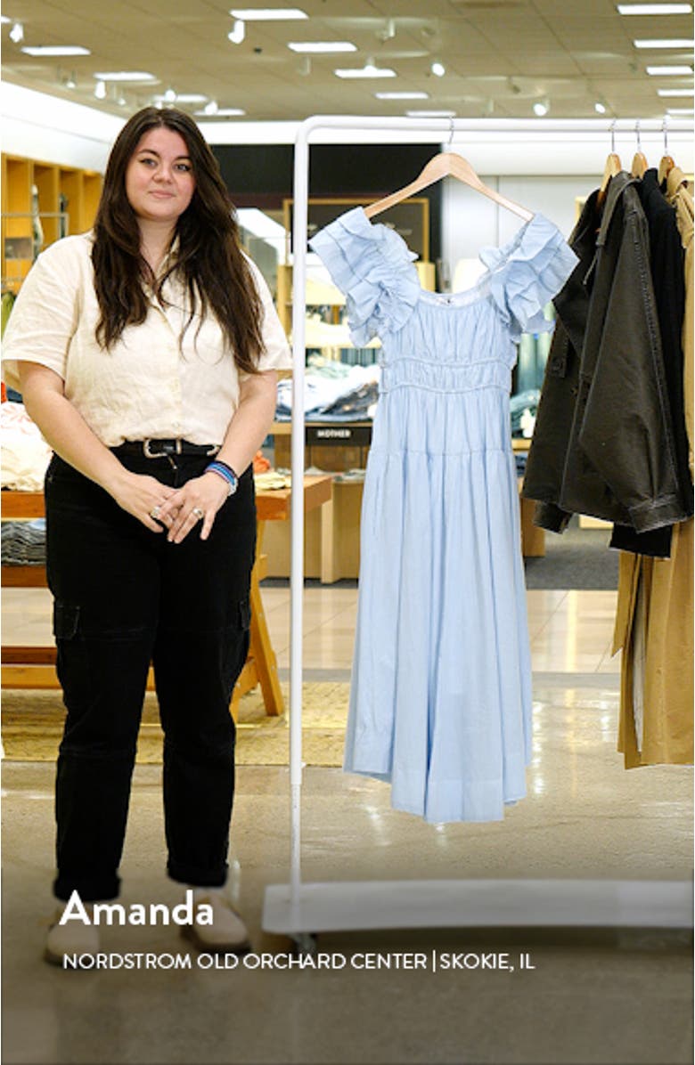 Linda Stripe Ruffle Sleeve Cotton Midi Dress, sales video thumbnail