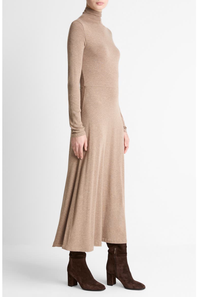 Funnel Neck Long Sleeve Jersey Midi Dress, Alternate, color, HEATHER DOE