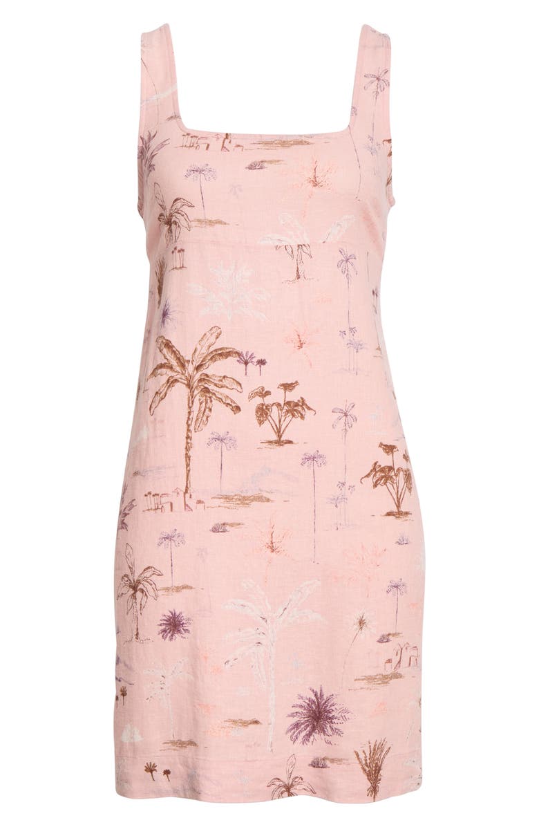 Lucky Brand Palm Tree Print Linen Blend Minidress, Main, color, Mauve Palm Print