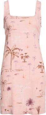 Lucky Brand Palm Tree Print Linen Blend Minidress