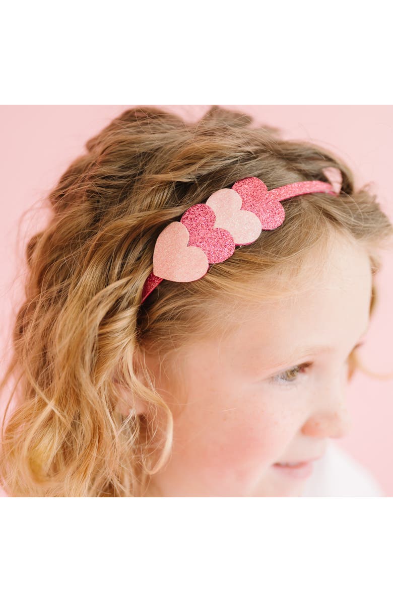 Sweet Wink Pink Sparkle Hearts Valentine's Day Headband, Alternate, color, Pink