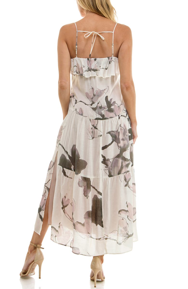Socialite Ruffle Floral Midi Dress, Alternate, color, Ivory Grey Brown