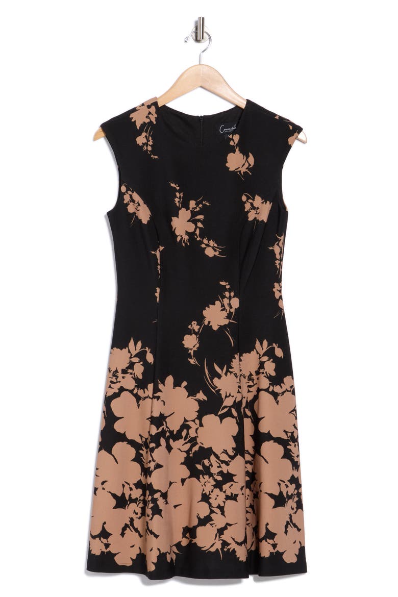 Floral Fit & Flare Dress, Alternate, color, BLACK/ GOLD