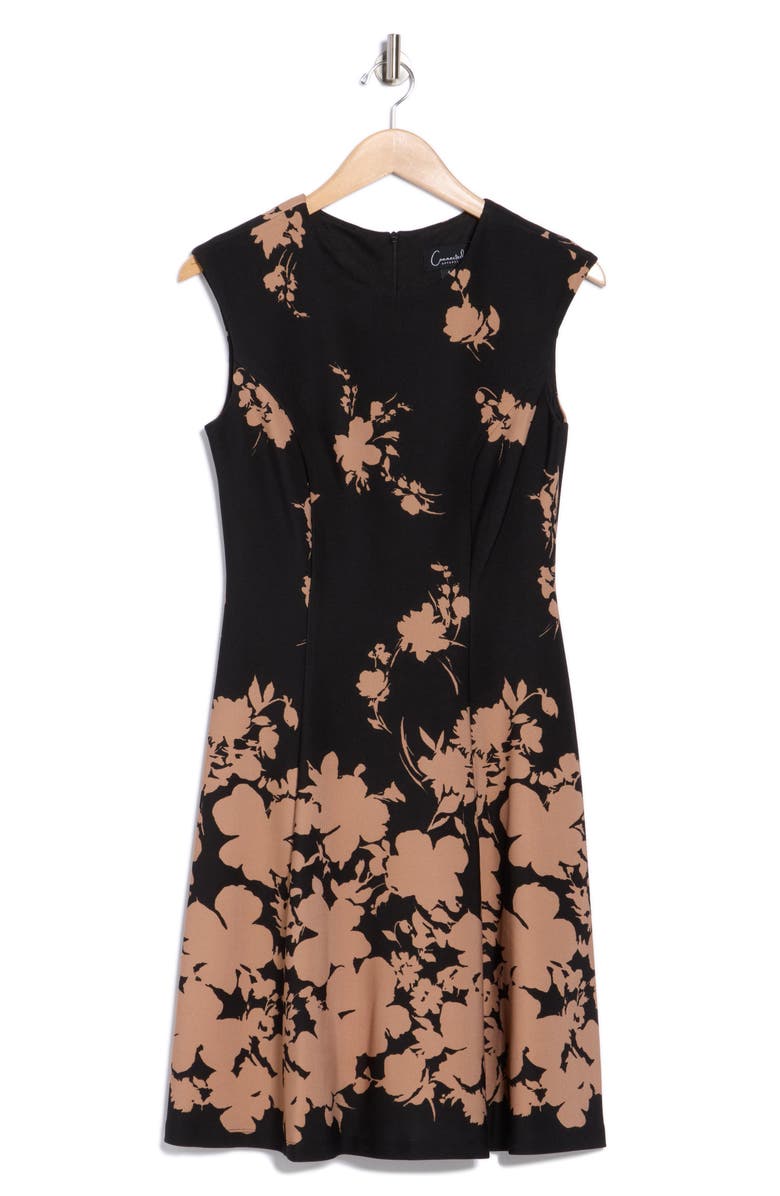 Connected Apparel Floral Fit & Flare Dress, Alternate, color, Black/ Gold