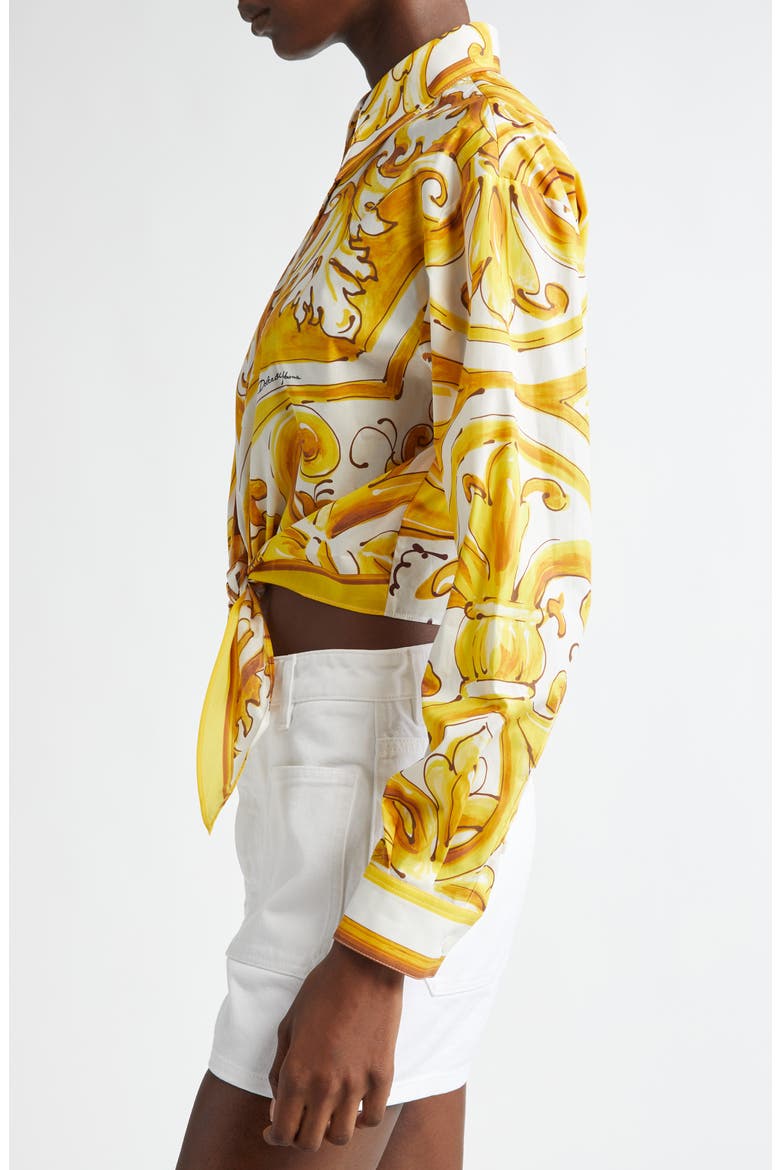 Majolica Tie Hem Cotton Button-Up Shirt, Alternate, color, MIX MAIOLICA GIALL