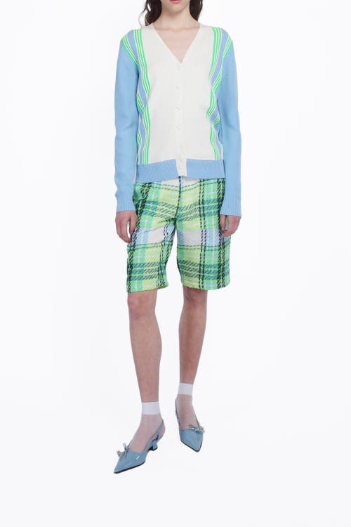 Anna Sui Capri Plaid Shorts In Lime Multi