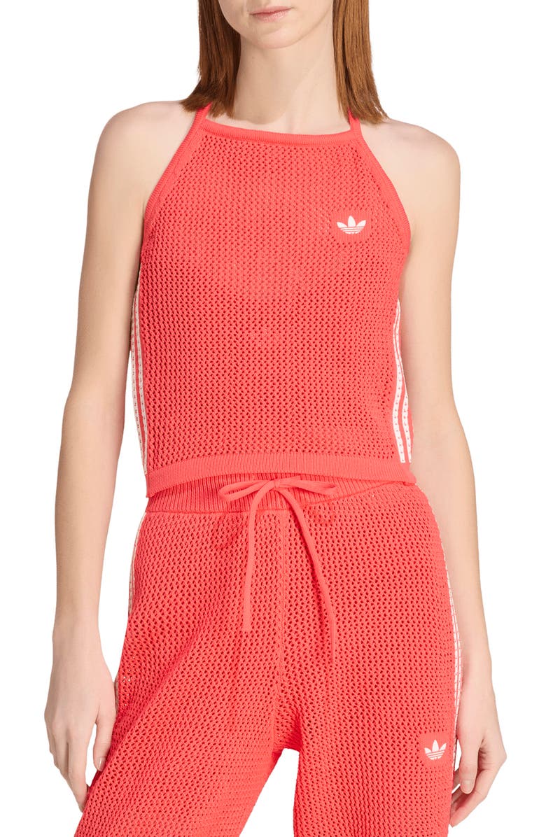 adidas Originals Open Stitch Halter Top, Main, color, Semi Lucid Red