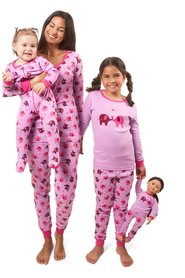 Women's Cotton Matching Family Pajamas, Wild Canvas Prints, Alternate, color, Elephant