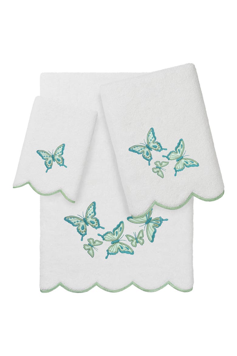 3-Piece Brittney Embroidered Turkish Cotton Towel Set, Main, color, WHITE/ GREEN