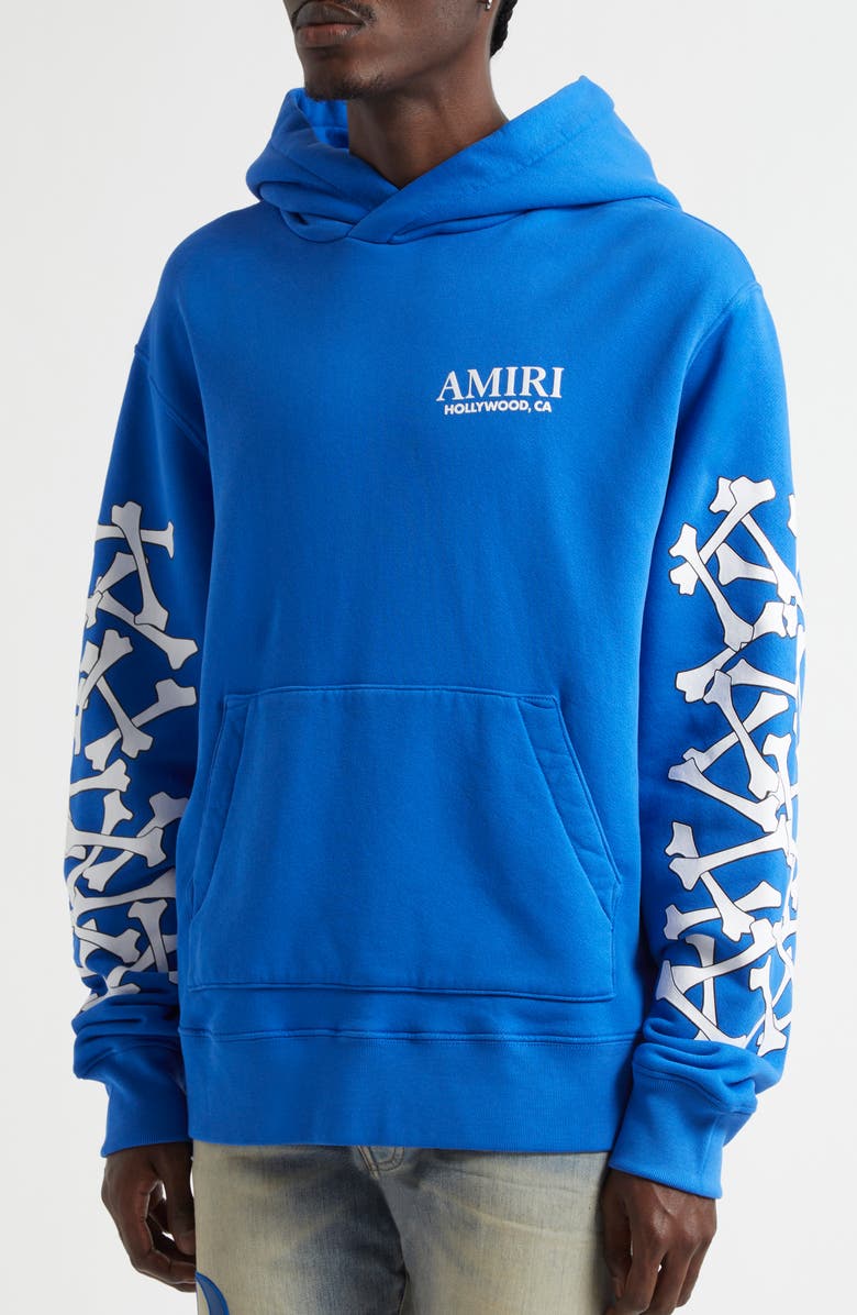 AMIRI Bones Stacked Graphic Hoodie, Alternate, color, Blue