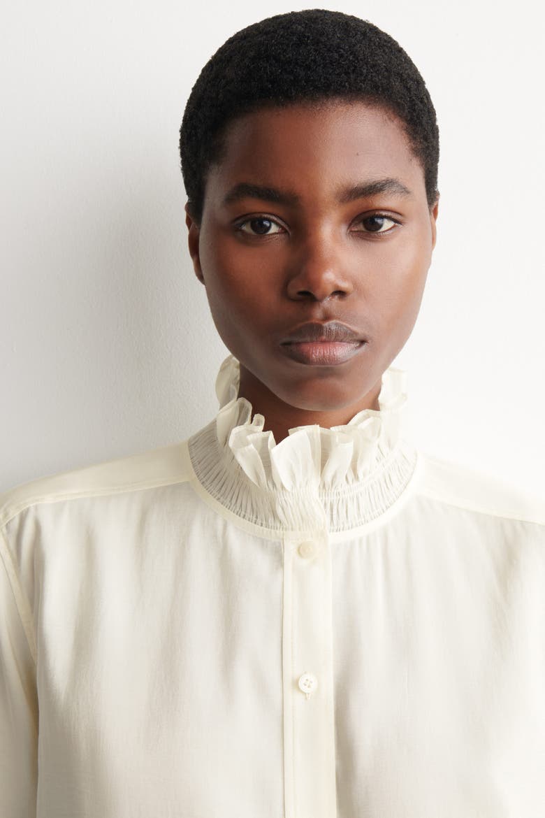 Ruffle-Collar Modal Blouse, Alternate, color, IVORY