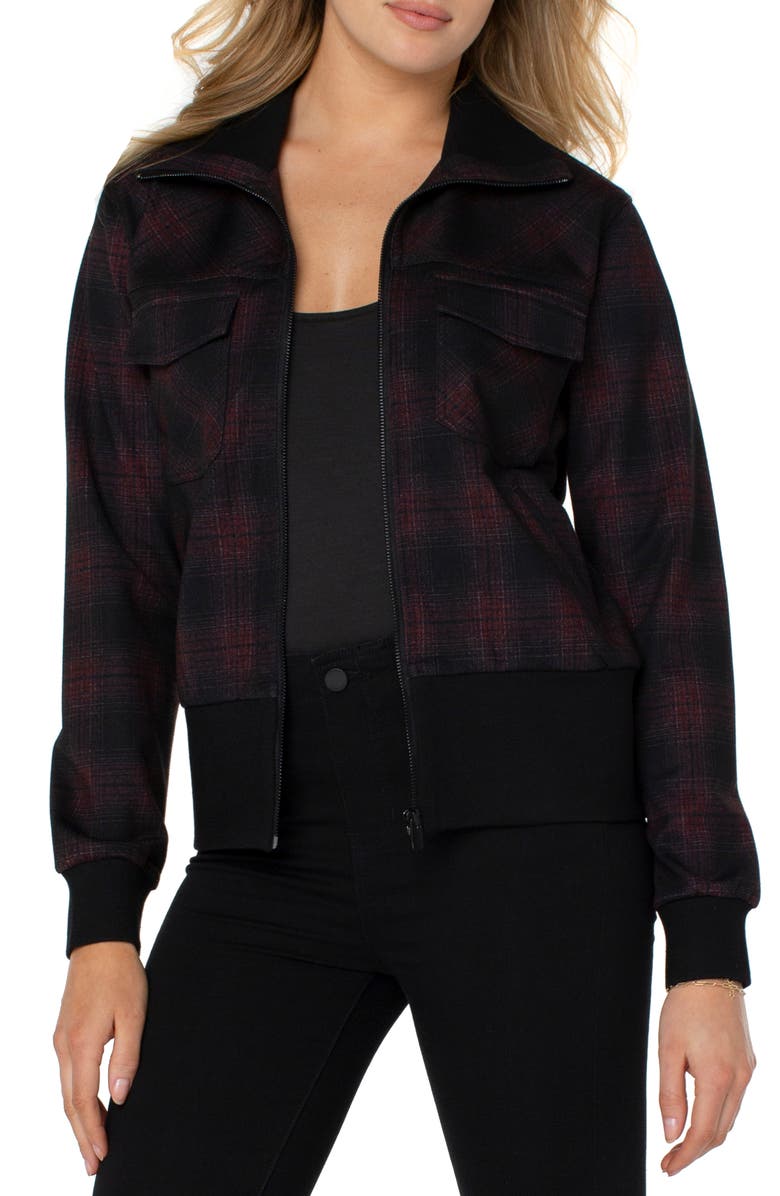 Liverpool Los Angeles Plaid Rib Collar Knit Bomber Jacket, Main, color, 