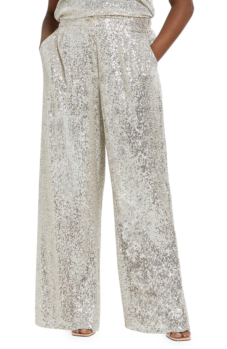 River Island Sequin Wide Leg Trousers, Main, color, 