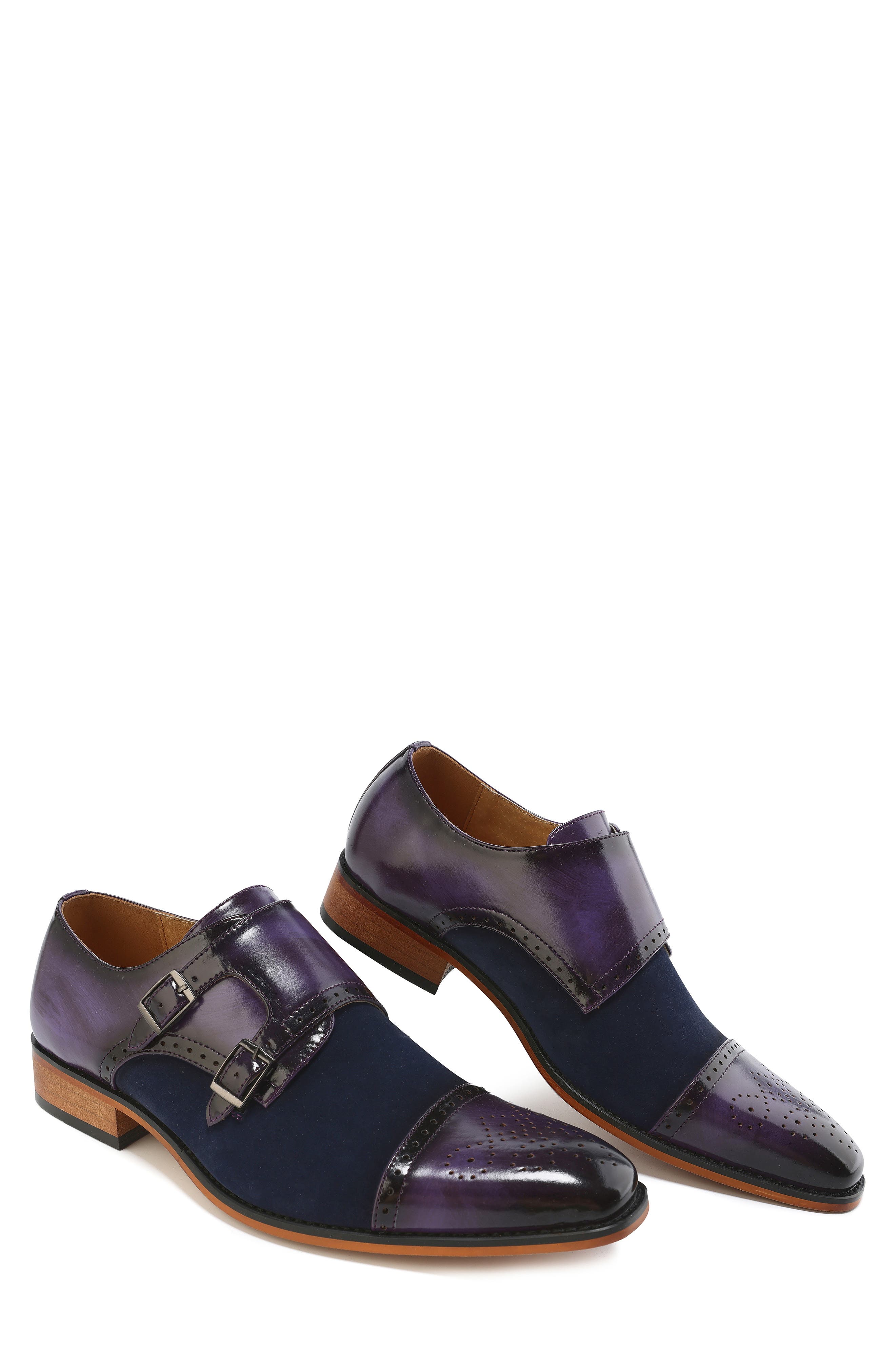 Double Monk Strap Loafer, Alternate, color, PURPLE/ NAVY