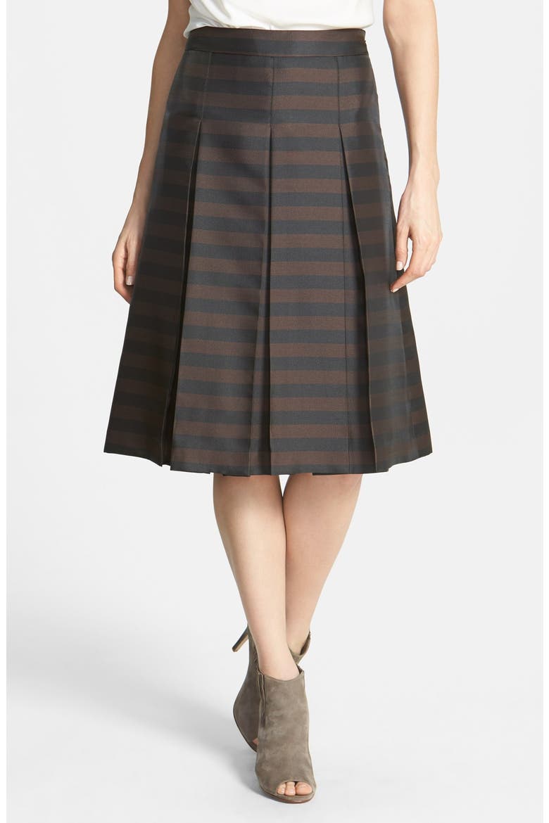 Pleat Midi Skirt, Main, color, BLACK- BROWN STRIPE