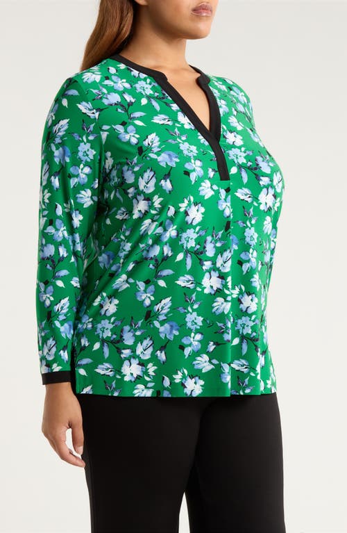 Ak Anne Klein Split Neck Tunic In Green