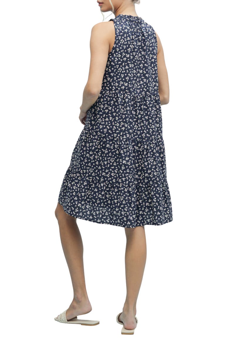 Ditsy Floral Sleeveless Cotton Babydoll Dress, Alternate, color, NAVY/ WHITE