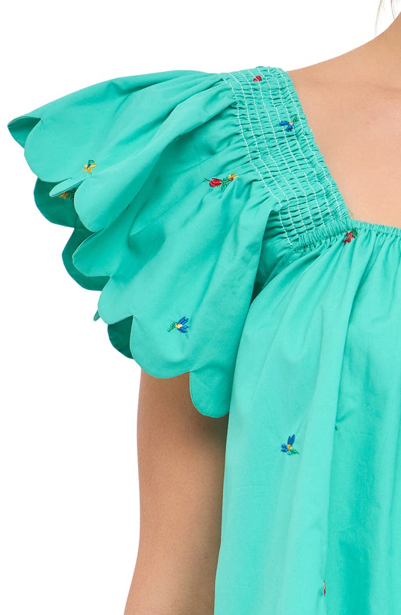 English Factory Floral Embroidered Scallop Trim Cotton Top, Alternate, color, Emerald