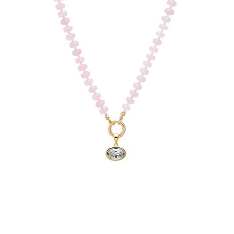 Colored Natural Stone Beaded /CZ Oval Charm Necklace