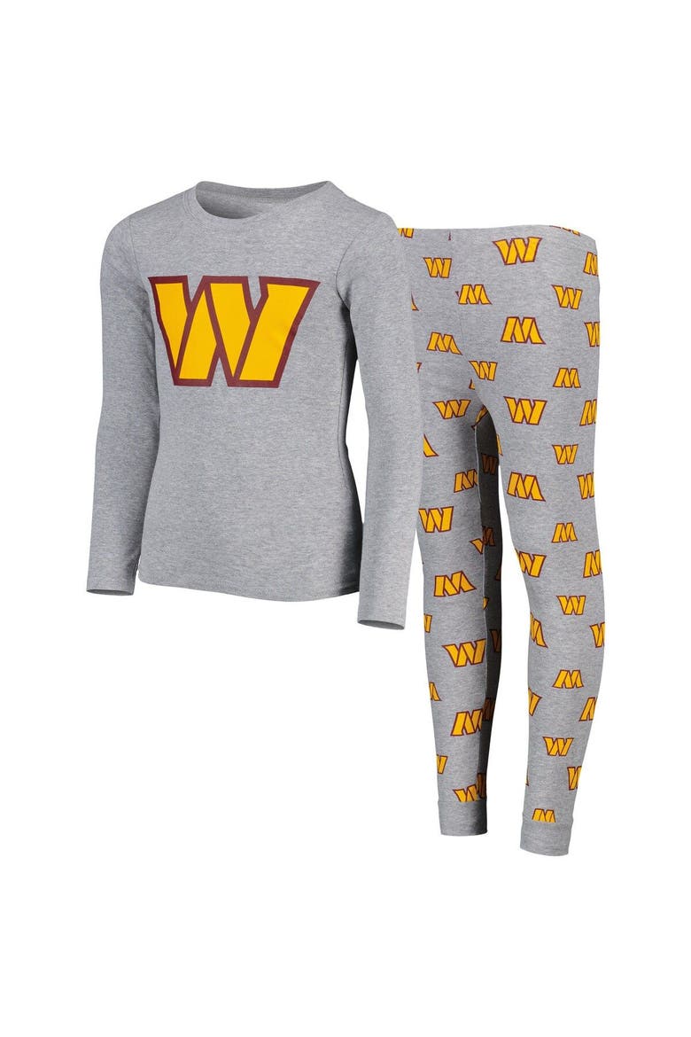 Youth Heather Gray Washington Football Team Long Sleeve T-Shirt & Pants Sleep Set, Main, color, Heather Gray