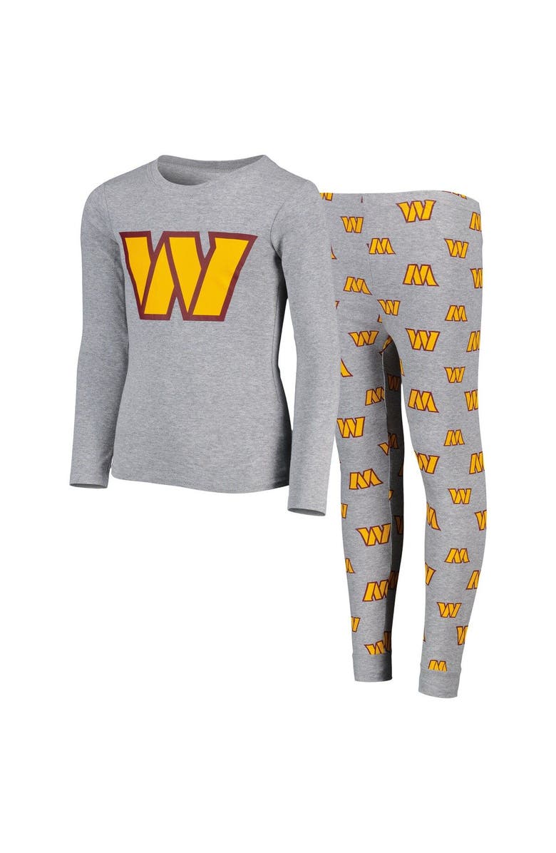 Outerstuff Youth Heather Gray Washington Football Team Long Sleeve T-Shirt & Pants Sleep Set, Main, color, Heather Gray