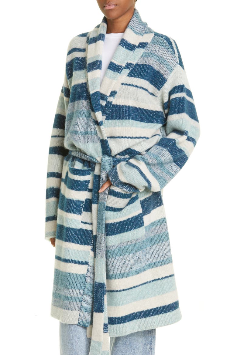 Stripe Cashmere Robe Sweater, Alternate, color, TURKISH BLUE/ PEACOCK/ WHITE