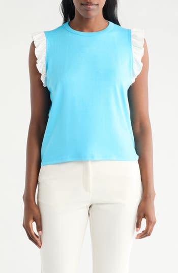Cyrus Ruffle Sleeveless Top In Blue