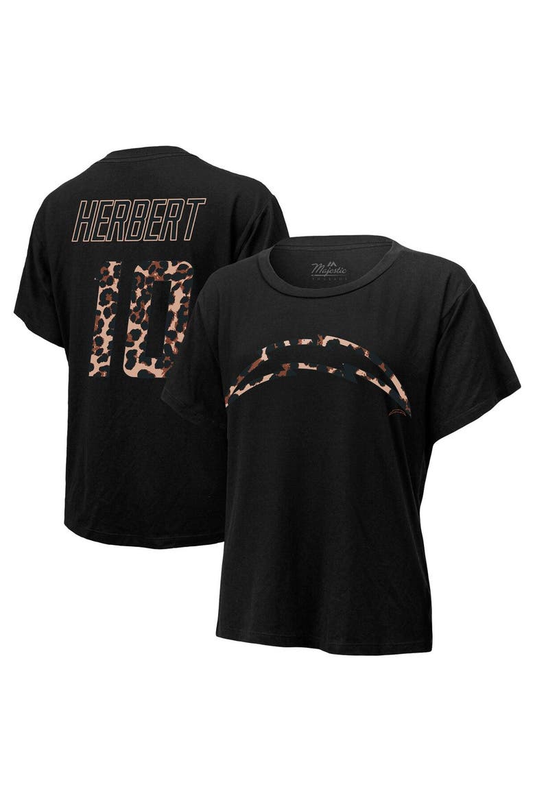 Women's Majestic Threads Justin Herbert Black Los Angeles Chargers Leopard Player Name & Number T-Shirt, Main, color, Black