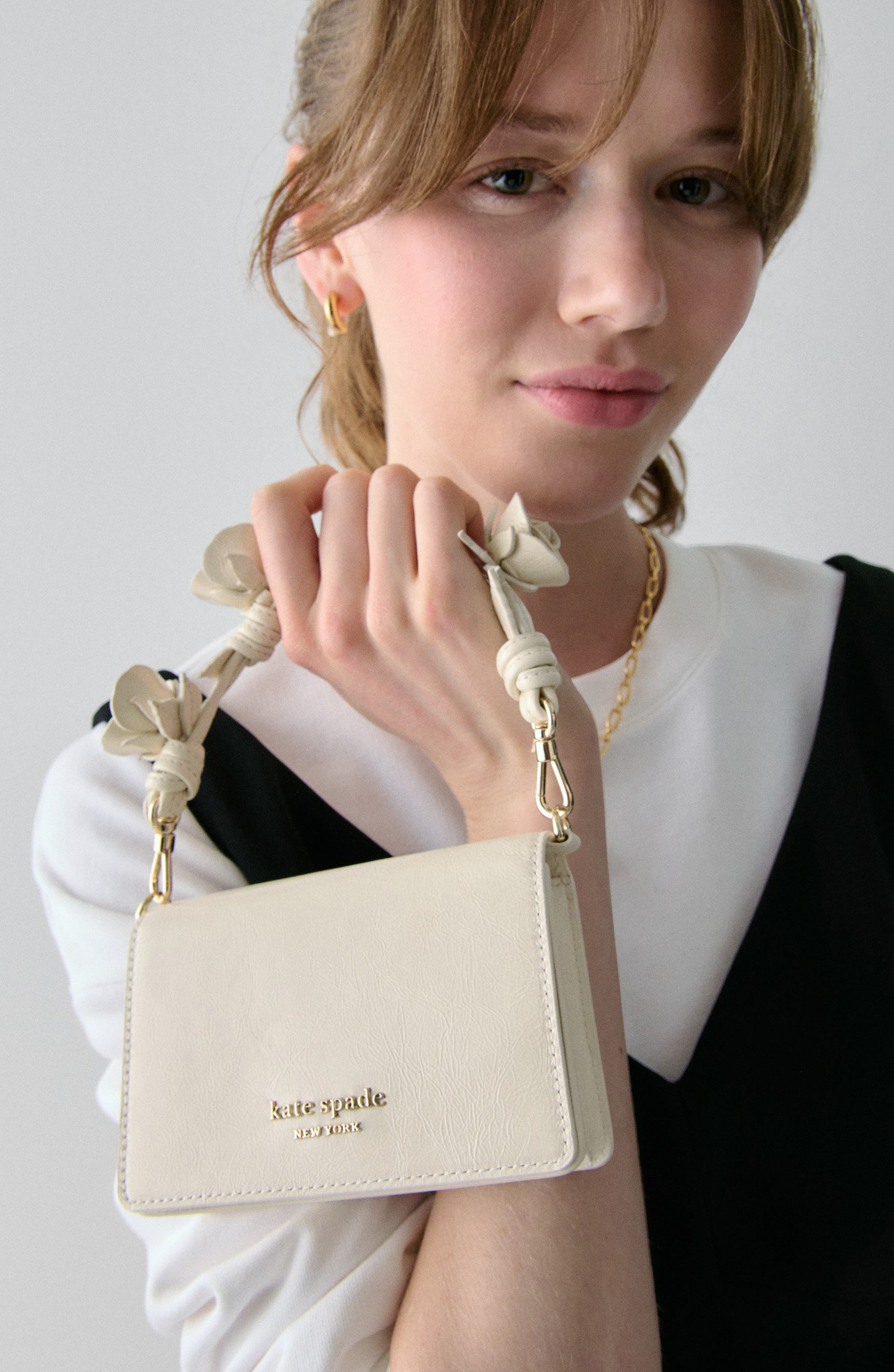 Kate Spade New York natasha crinkle patent leather mini bag, Alternate, color, Cashew Milk