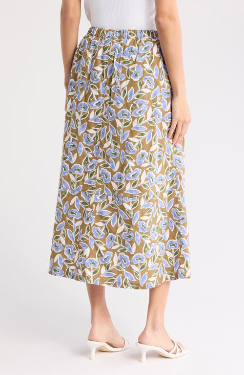 Melloday Poplin Skirt In Khaki Dusty Blue Floral