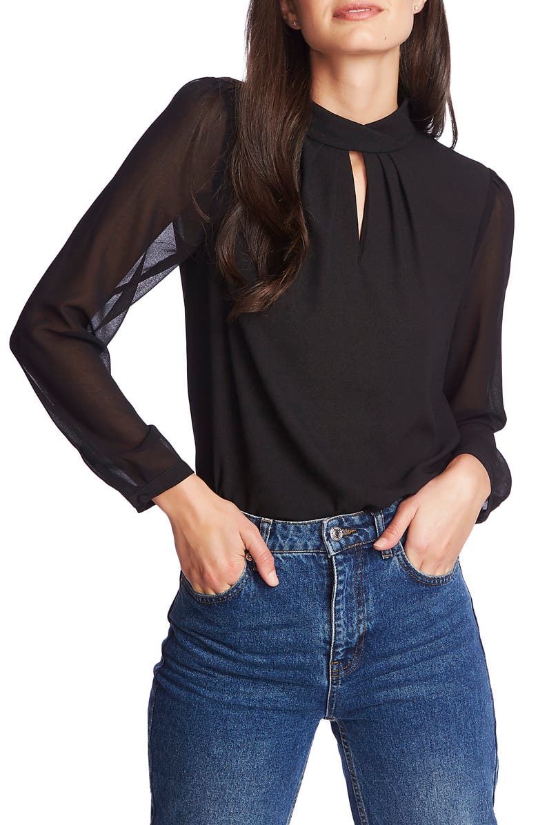 1.STATE Keyhole Neck Sheer Sleeve Blouse, Main, color,