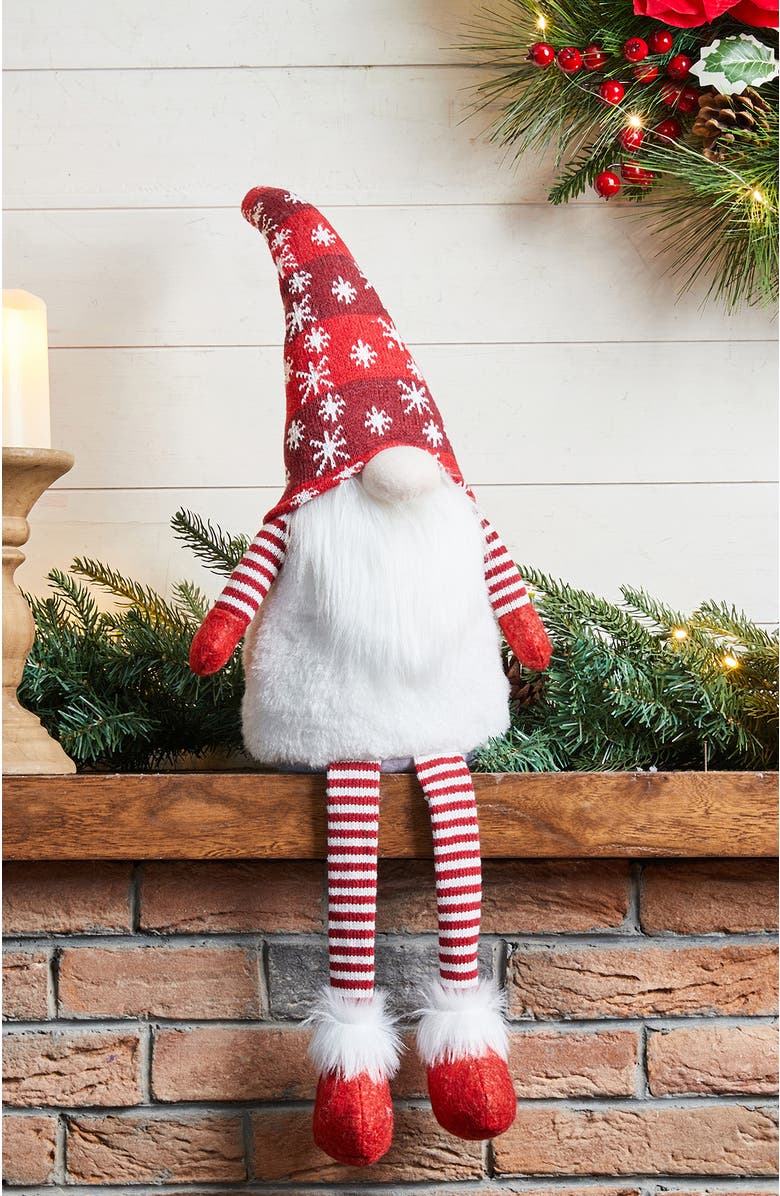 Glitzhome Fabric Christmas Gnome Shelf Sitter with Dangling Legs, Alternate, color, 