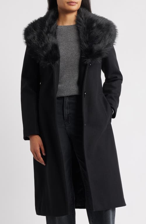 Sam Edelman Belted Faux Fur Collared Coat In Black