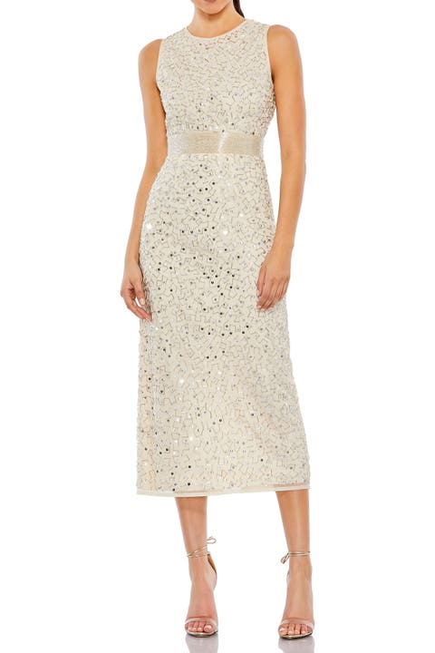 Geometric Embellished Sleeveless A Line Dress