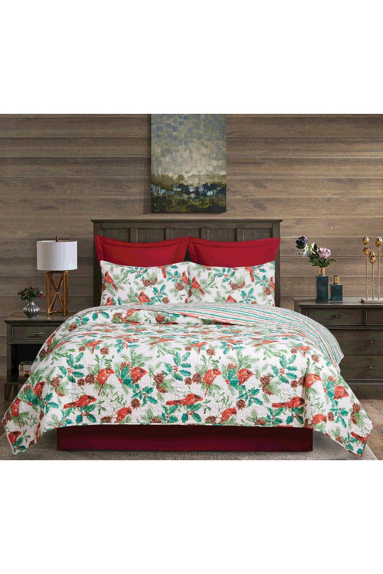 Delwyn Cardinal Cotton Quilt Set  - Reversible and Machine Washable, Alternate, color, Red