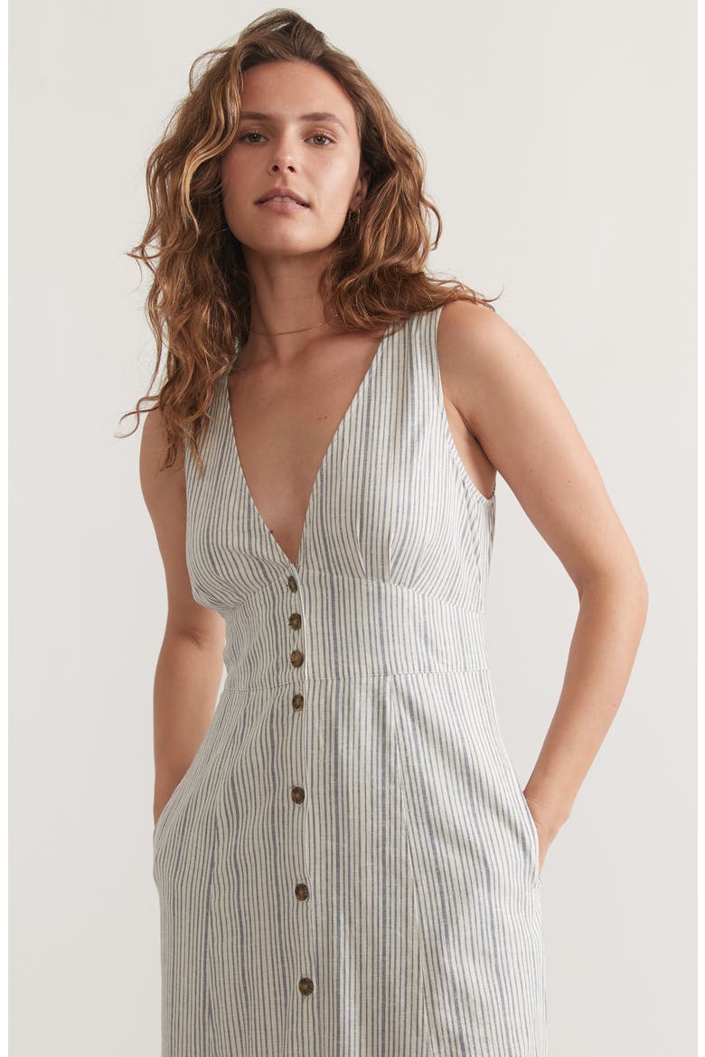 Camila Stripe Sleeveless Hemp Blend Maxi Dress, Alternate, color, DENIM/ WHITE STRIPE